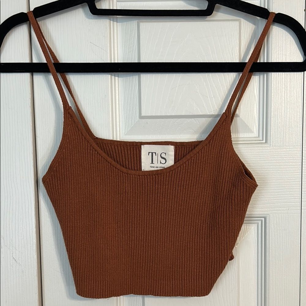 TWINE AND STRING Size X-Large Brown Ribbed Fitted Cropped Camisole Sweater
